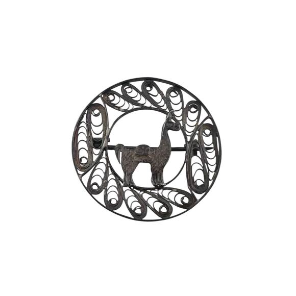 Vintage Llama Peru Filigree Sterling Silver Brooch - Picture 1 of 7